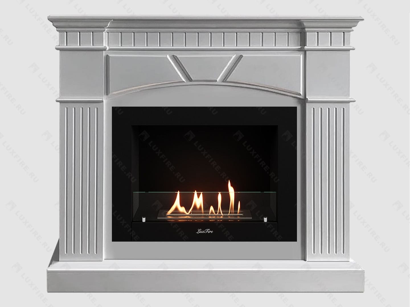 Каминный портал МДФ "Шервуд 1200" с биокамином Lux Fire "Фаер Бокс 2-30" (белый) по цене 77 100 руб.